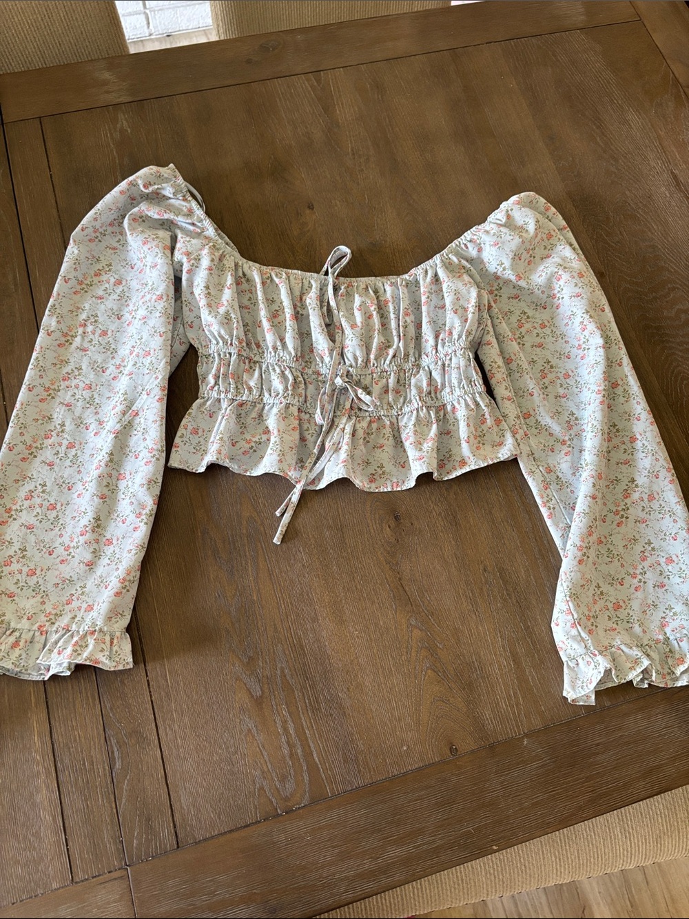 Floral Off-Shoulder Smocked Peplum Top - Pink/Blue